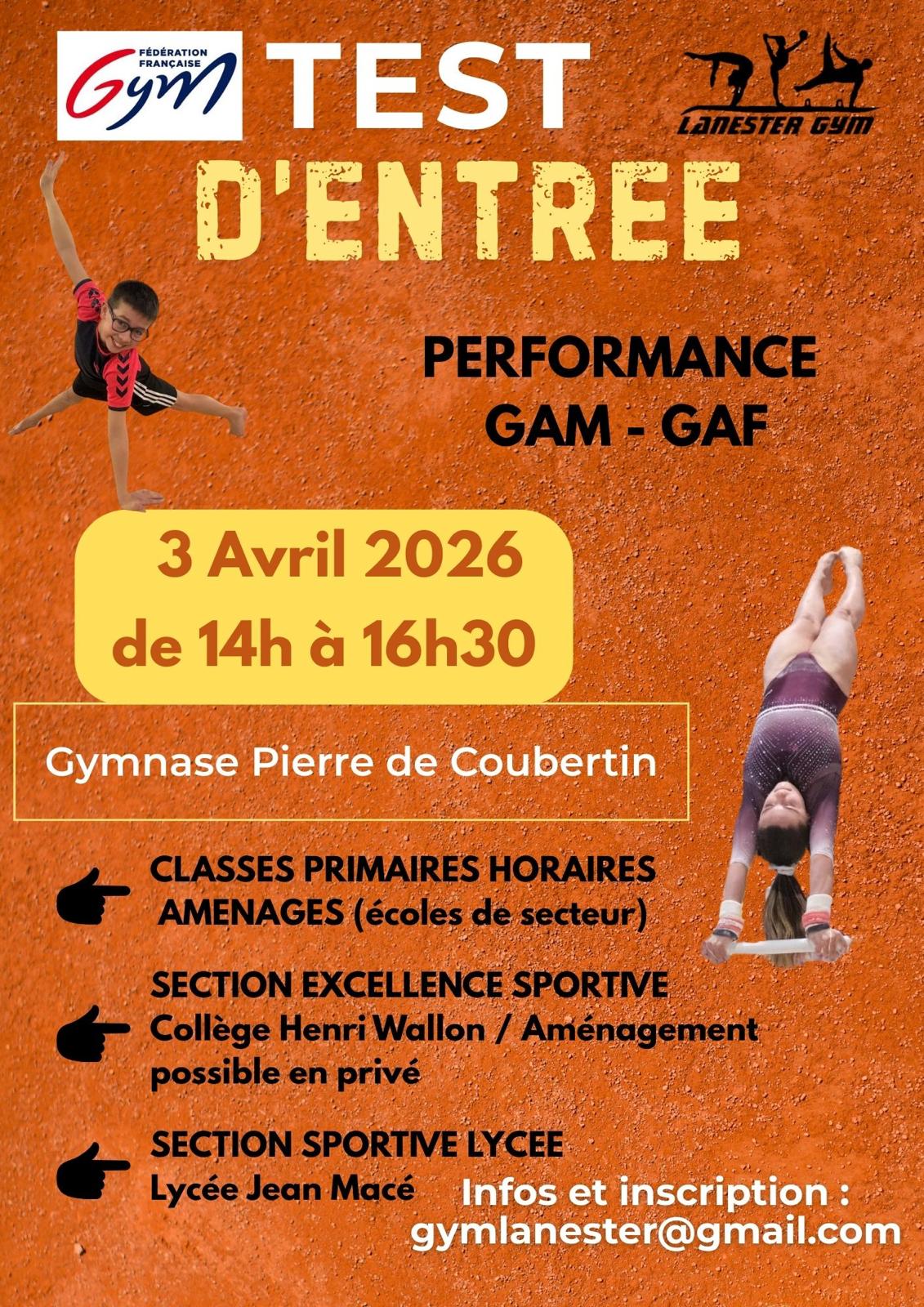 affiche test entrée gym Lanester